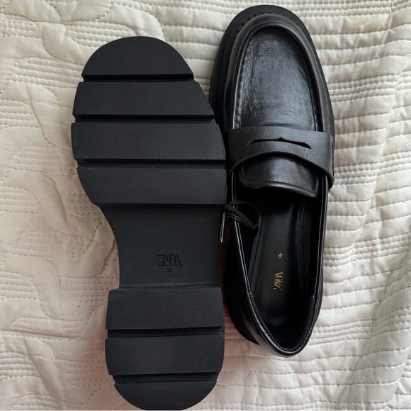 Zara Black Leather Platform Loafers - Picture 6 of 8